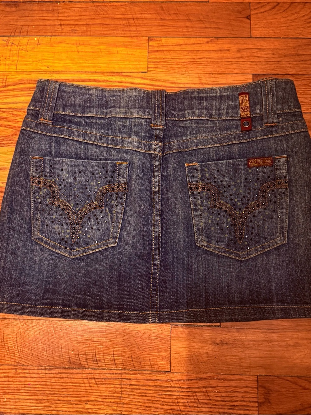 Vintage Y2K Blue Denim Mini Skirt with Studded Back Pockets